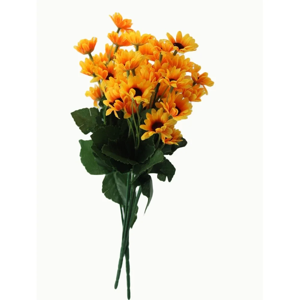 Artificial Sunflower Bouquet 13in Faux Orange Yellow Silk Flowers Home Decor